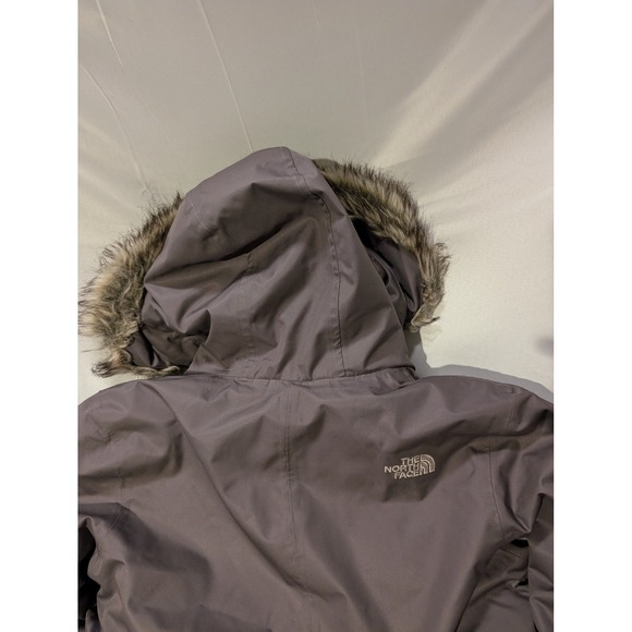 North Face Girls Large Long Goose Down Parka Jacket Hooded Sherpa Trim Winter - Picture 8 of 8